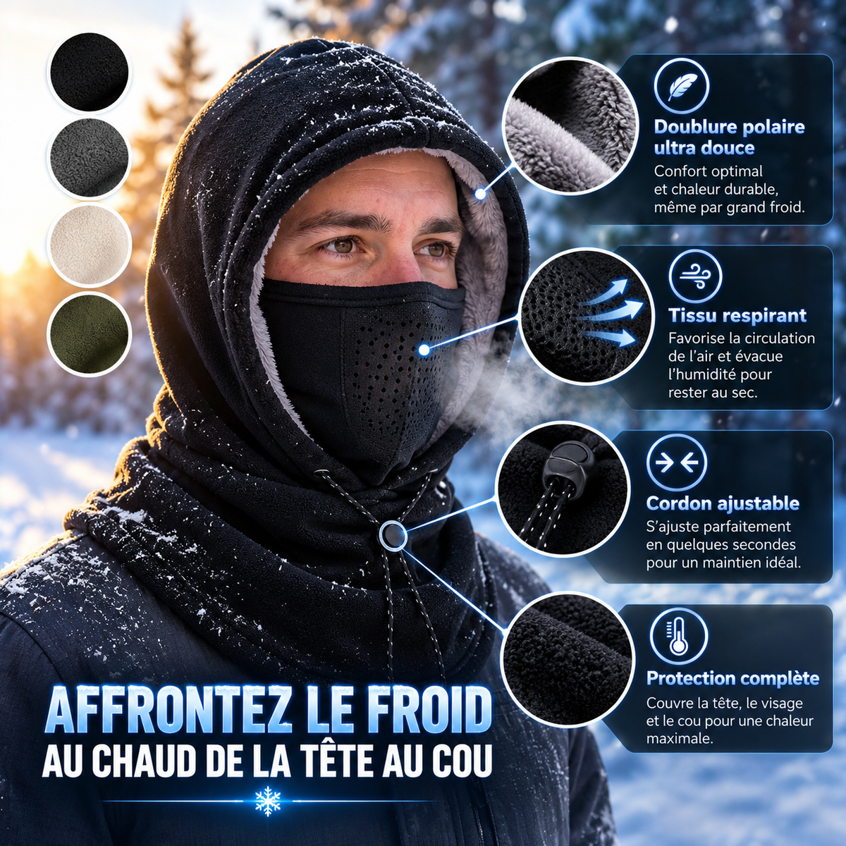 Cagoule Polaire à Capuche 3-en-1 – Capuche, Masque et Tour de cou