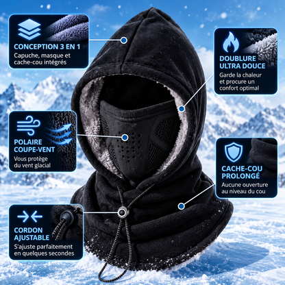 Cagoule Polaire à Capuche 3-en-1 – Capuche, Masque et Tour de cou