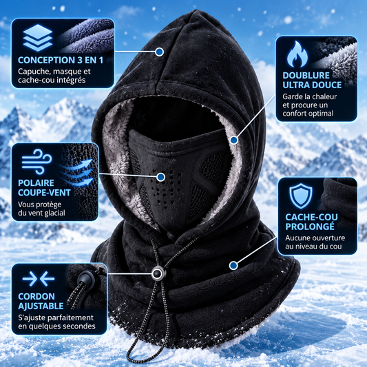 Cagoule Polaire à Capuche 3-en-1 – Capuche, Masque et Tour de cou